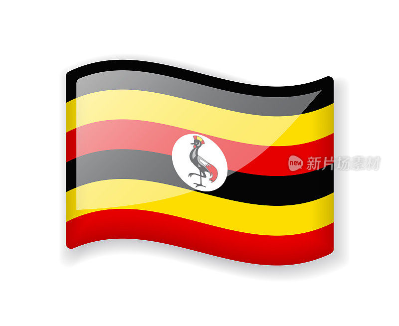 乌干达国旗-波浪旗明亮光泽的图标。