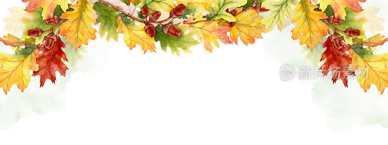 水彩秋季抽象背景与季节性的树叶