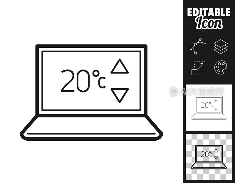 带加热控制的笔记本电脑。图标设计。轻松地编辑