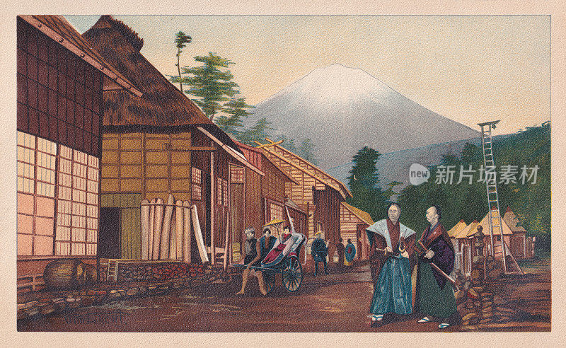 日本风景与富士山，彩色版，出版于1899年