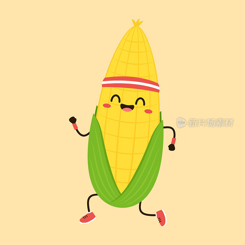 玉米卡通矢量。可爱的蔬菜矢量字符隔离在白色上。玉米的吉祥物。