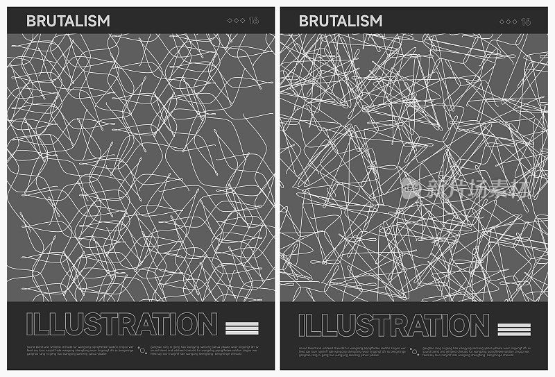 抽象黑白野兽主义涂鸦线条造型海报模板背景集合