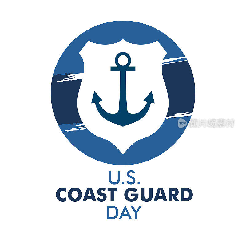 美国海岸警卫队日在每年的8月4日庆祝。海洋风格。带锚和护盾设计。爱国元素，现代背景矢量插图