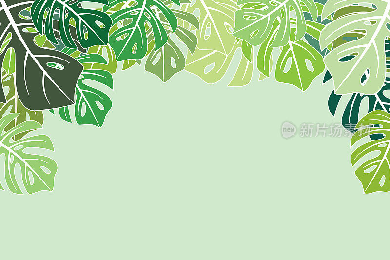 插图，怪物叶子在柔软的绿色背景上。