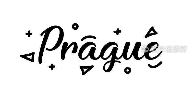 布拉格城市字体字体横幅设计。旅游，城市，旅行。