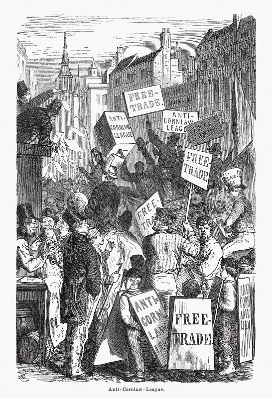 《反谷物法联盟的抗议》木版，1869年出版