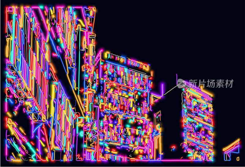 矢量LED光梯度迷幻霓虹效果网络城市建设场景背景