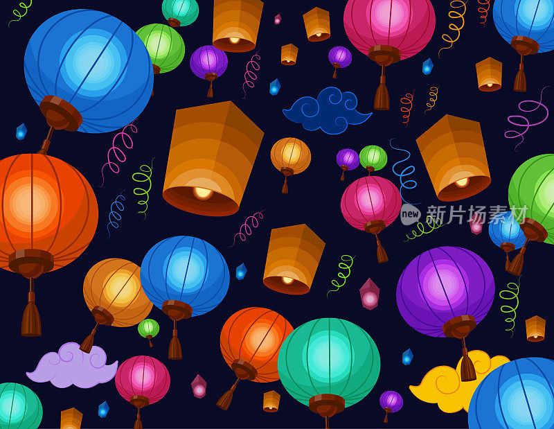 元宵节,灯笼宁静的背景,纸灯笼