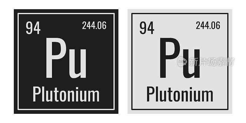 钚的象征。元素周期表中的化学元素。矢量插图隔离在白色背景上。玻璃的迹象。