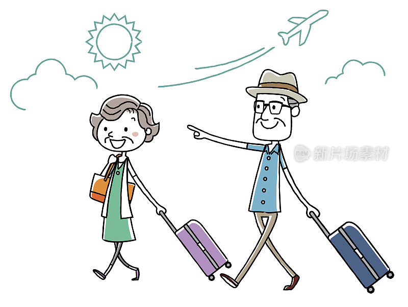 插图材料:老年夫妇旅行