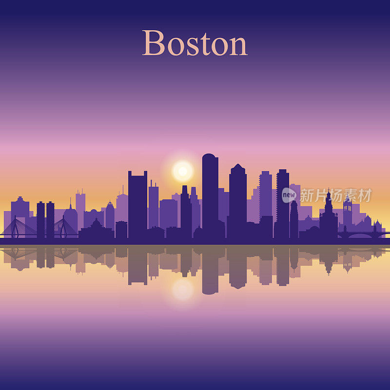 波士顿城市天际线剪影背景