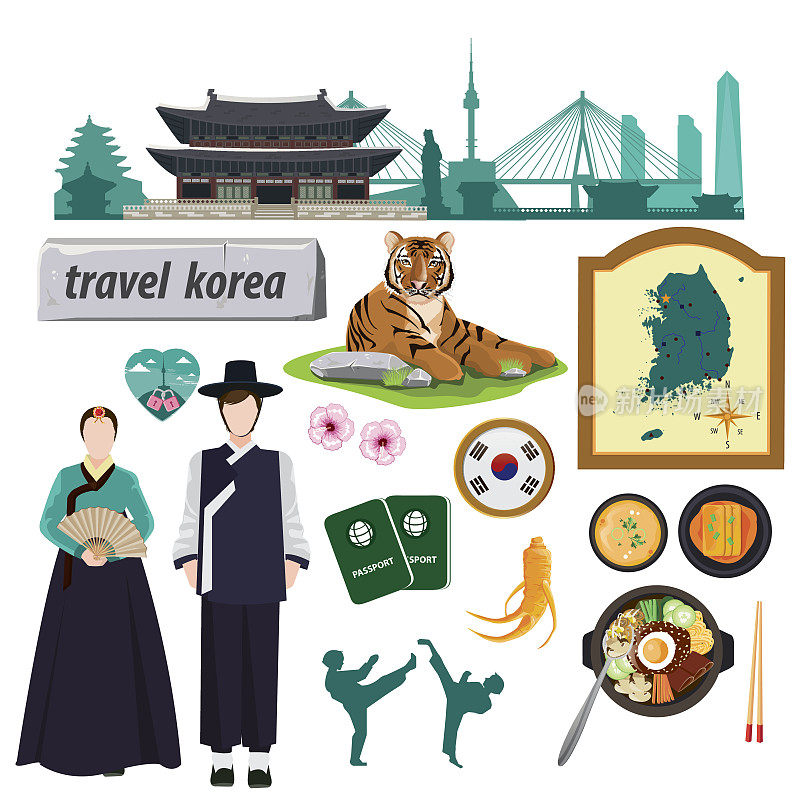 插图。韩国旅游。