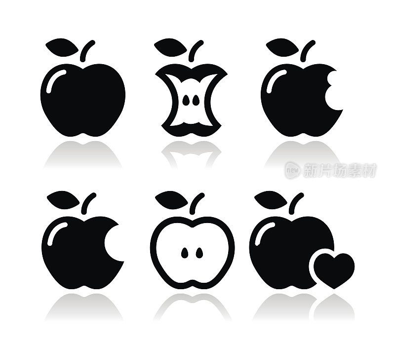 苹果，苹果核心，咬，半矢量图标