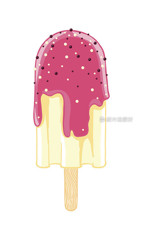 卡通酷冰棒，有糖霜和砂砾。白色背景上孤立的甜冰淇淋。