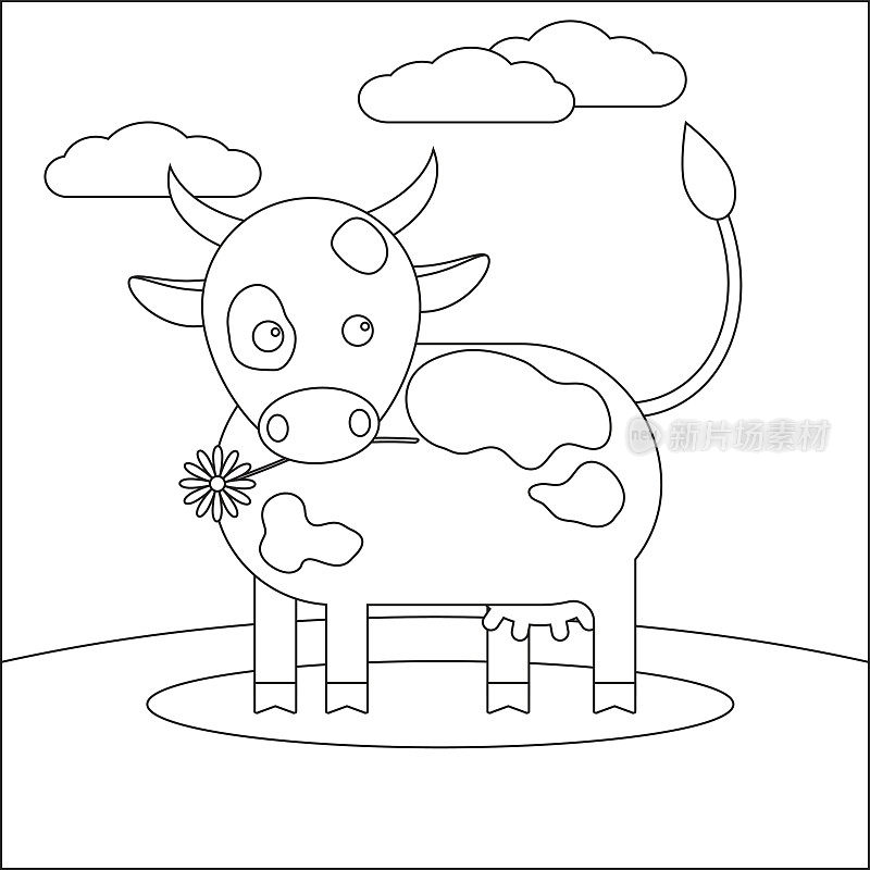 动物牛，儿童涂色书。