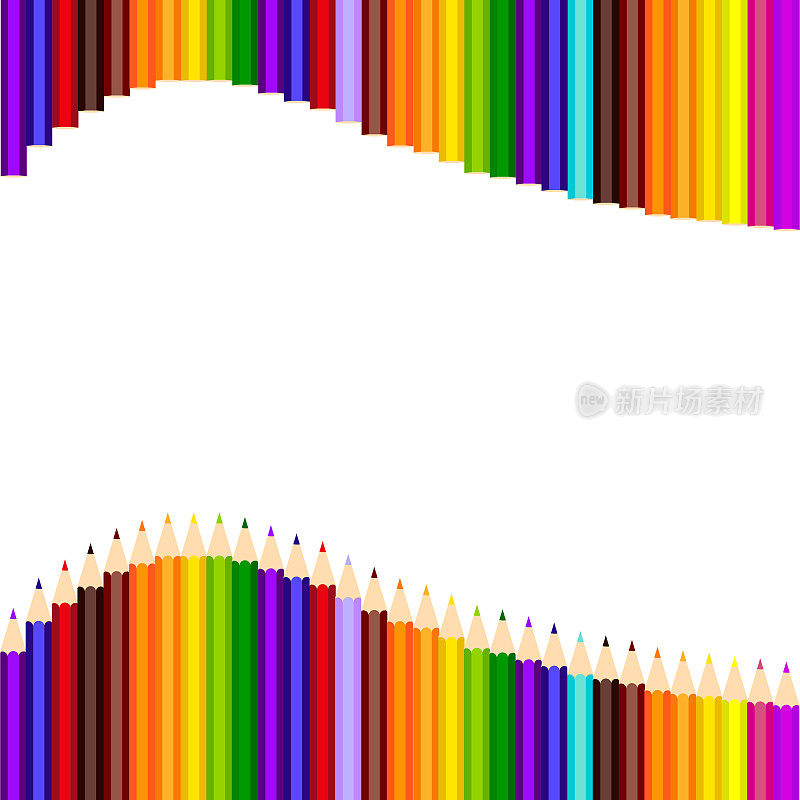 彩虹矢量组的彩色铅笔在波浪形状。矢量插图。