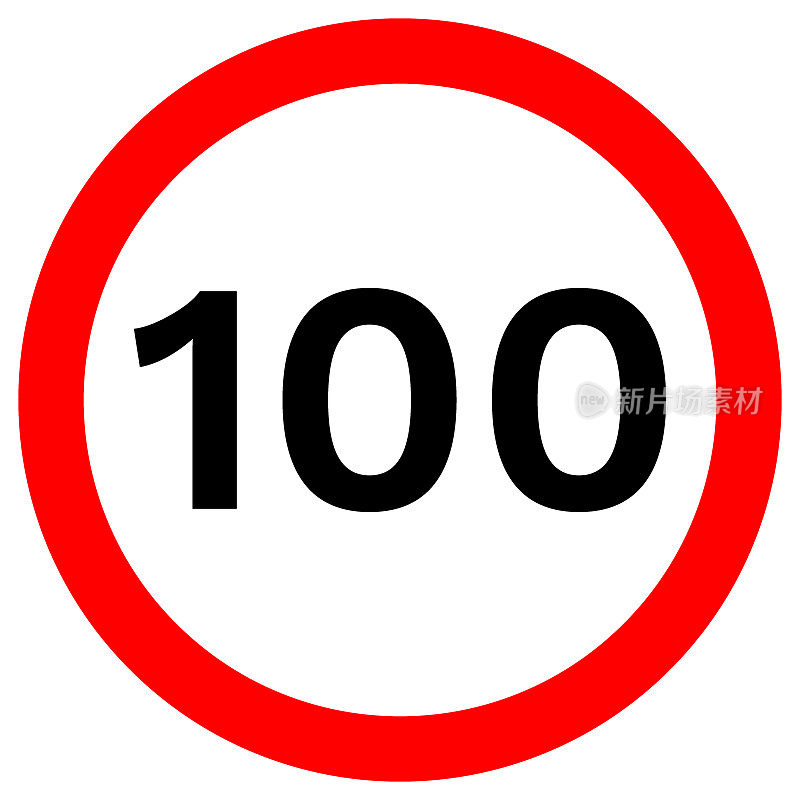 限速100标志在红色圆圈内。矢量图标