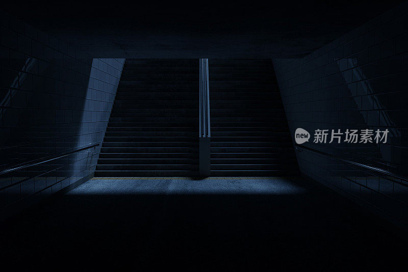 带有楼梯的黑暗地下通道的3d渲染