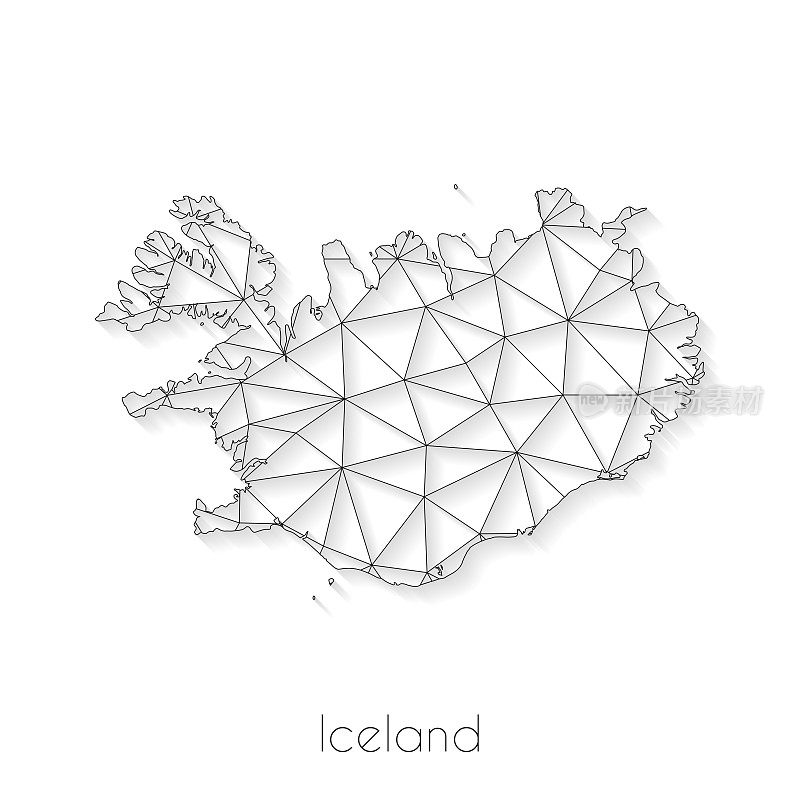 冰岛地图连接-网络网格上的白色背景
