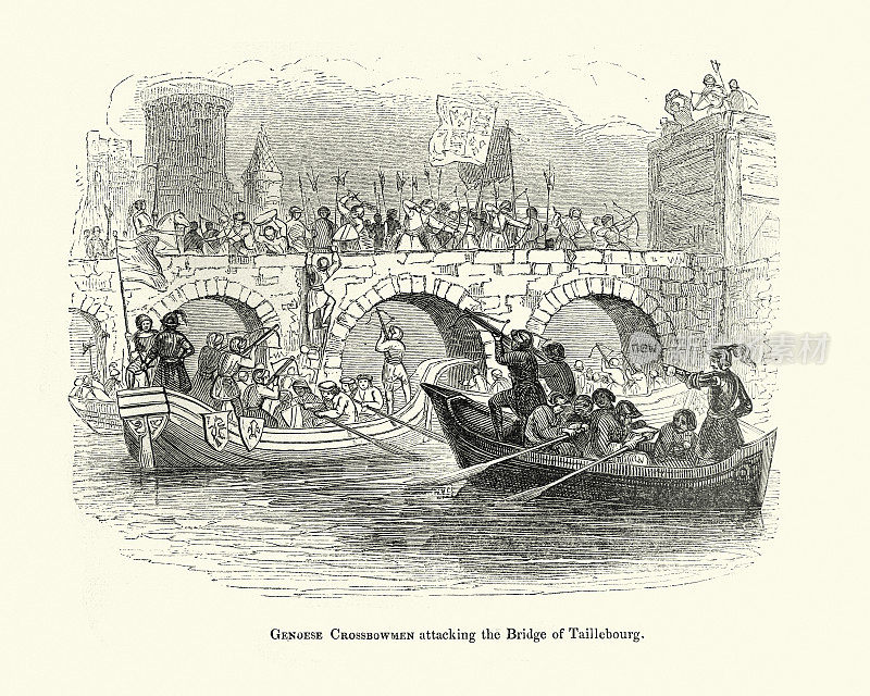 中世纪战争中，热那亚弩手攻击泰勒堡桥