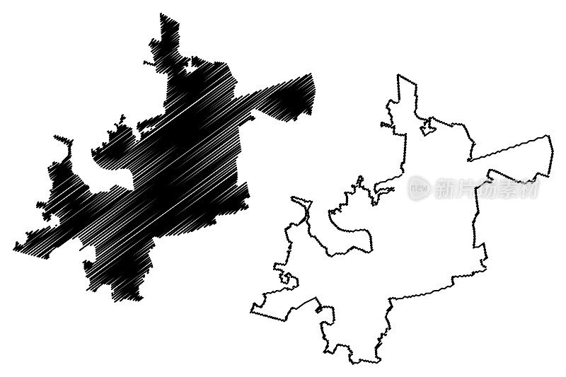 伊热夫斯克市(俄罗斯联邦，俄罗斯，乌德穆尔共和国)地图矢量插图，乌斯季诺夫市草图地图