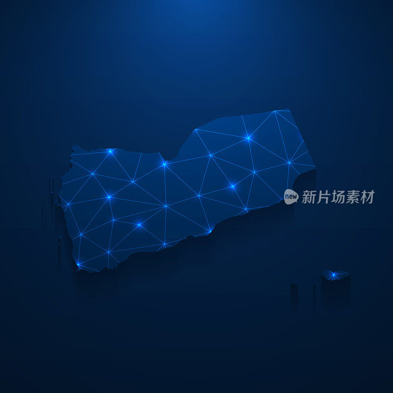 也门地图网络-明亮的网格在深蓝色的背景