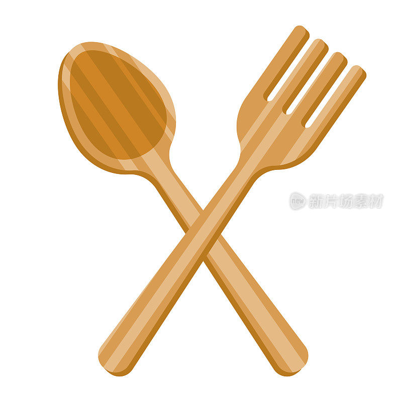 透明背景上可重复使用的木制餐具图标