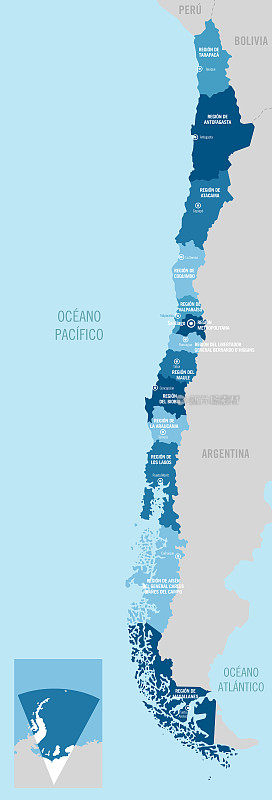 智利国家详细的政治矢量地图