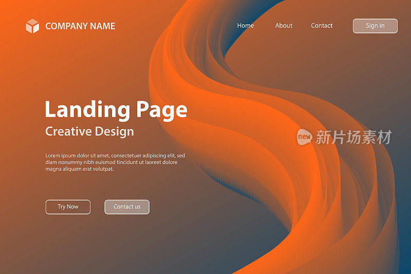 登陆页面模板-橘色渐变背景上的流体抽象设计