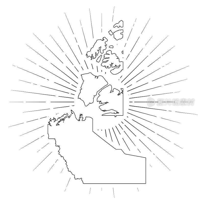西北地区地图与阳光在白色的背景