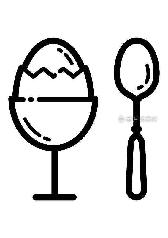 煮鸡蛋和汤匙平图标孤立在白色背景