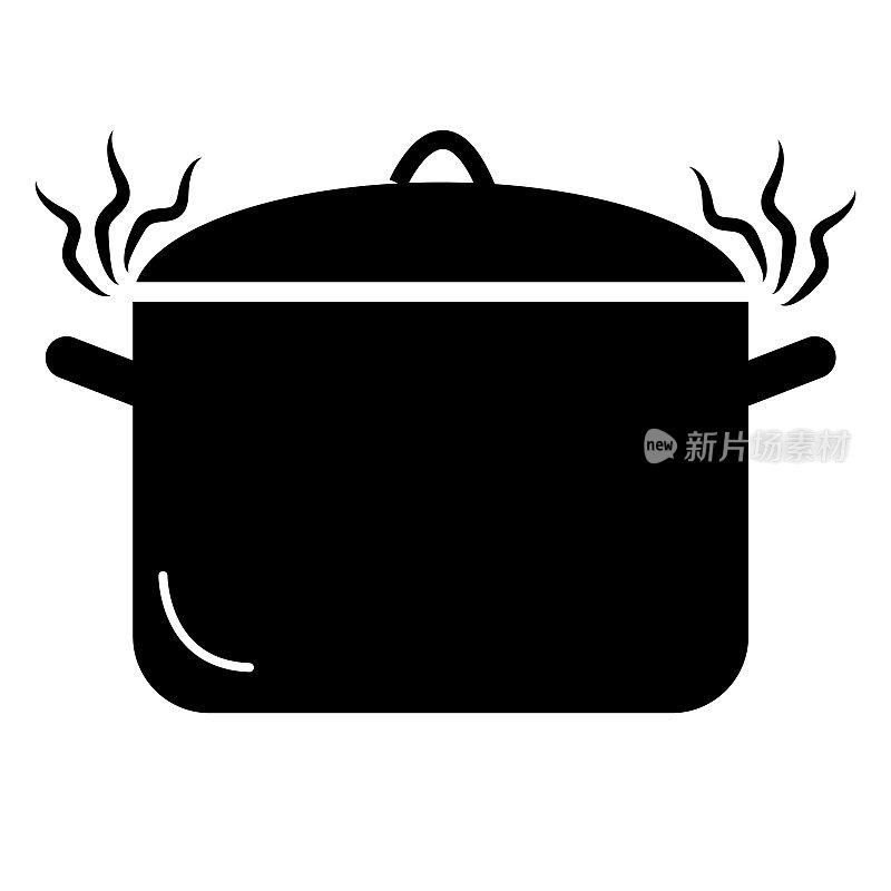 潘图标上的白色背景。火锅的迹象。煲汤。煲汤的象征。平的风格。