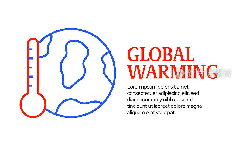 全球变暖概念，矢量线图标模板设计