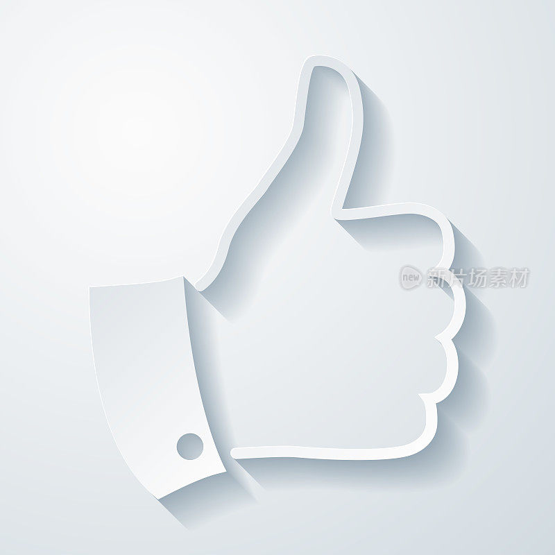 拇指。在空白背景上具有剪纸效果的图标