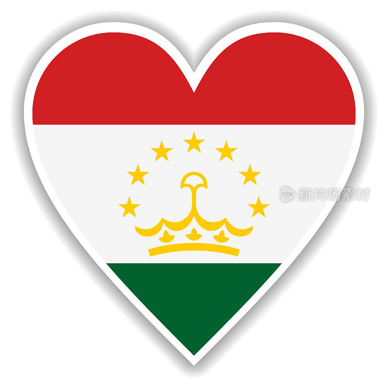 心中有塔吉克斯坦国旗的阴影和白色轮廓