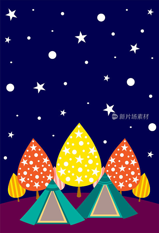 背景插图的帐篷与繁星点点的天空