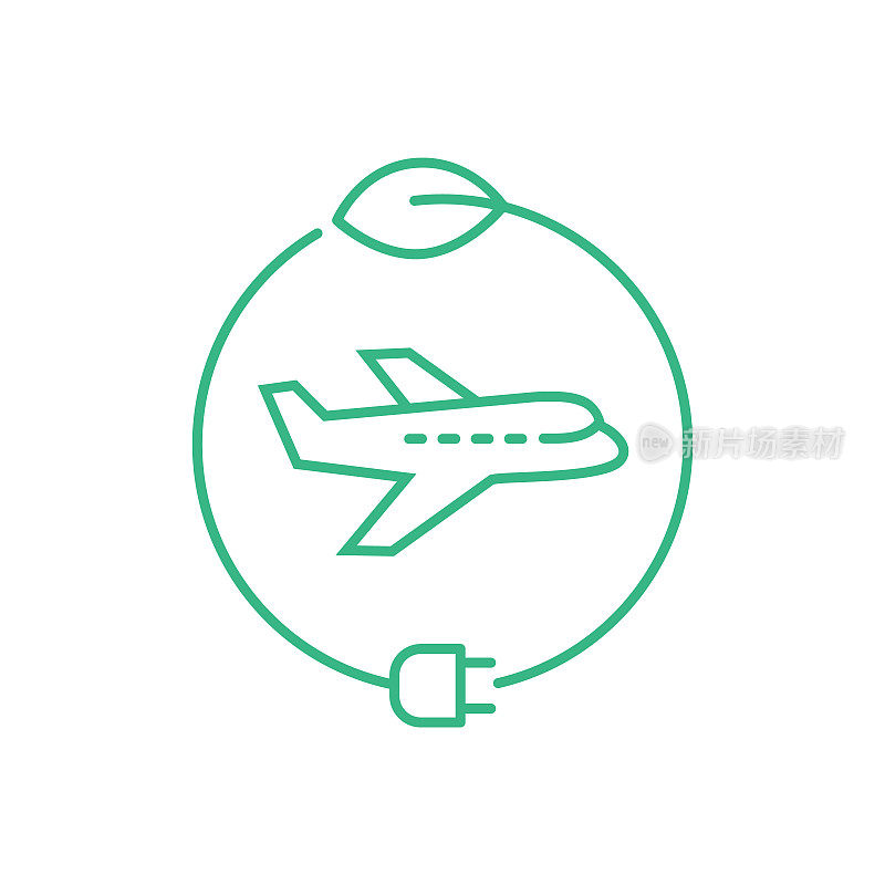 电动平面线图标。由电力驱动的飞机。绿色航空的概念。