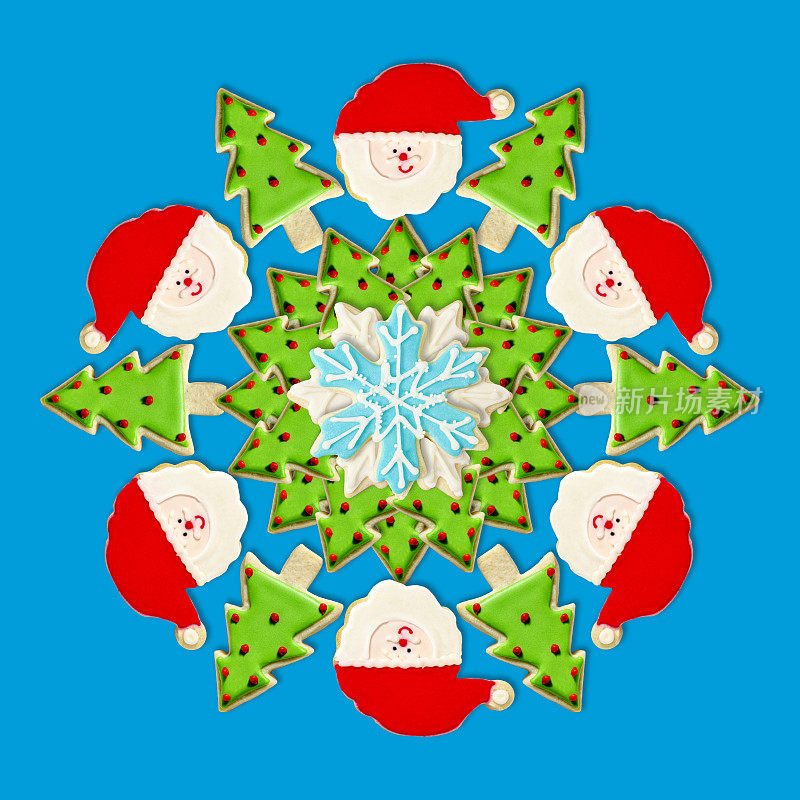 圣诞树、圣诞老人和雪花:用圣诞装饰饼干制作的圣诞花环