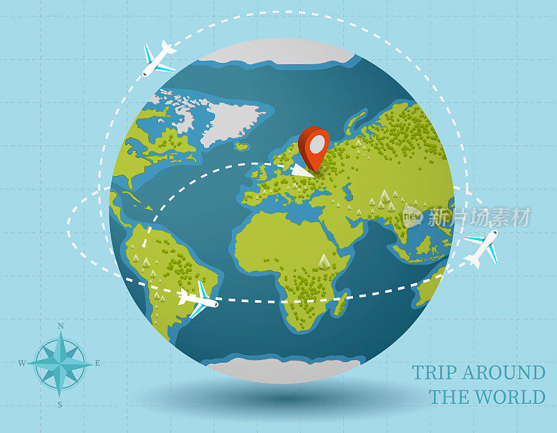 地球上有航线。航空公司飞机跨洲到目的地的国际旅行。