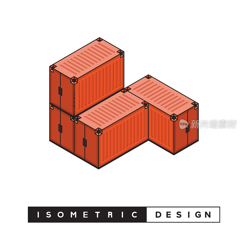 集装箱概念等距网横幅，海报，封面和横幅的三维设计