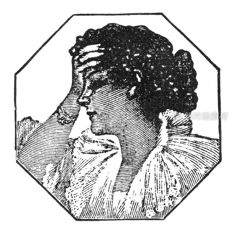 一位头痛的年轻女子举着头，1897年的新艺术作品