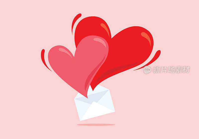 情书。情人节的爱心信封。爱消息的概念