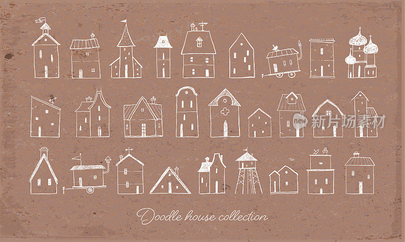 在棕色包裹纸的背景上涂鸦草图房子