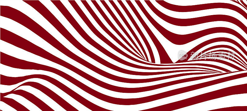 红色和白色的抽象波。光学错觉。扭曲的矢量图。