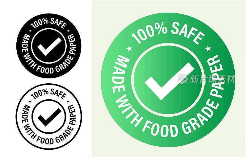 “100%安全，由食品级纸制成”矢量图标