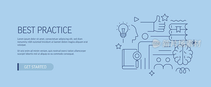 最佳实践相关的网站横幅线风格。现代设计矢量插图网页横幅，网站标题等。股票插图