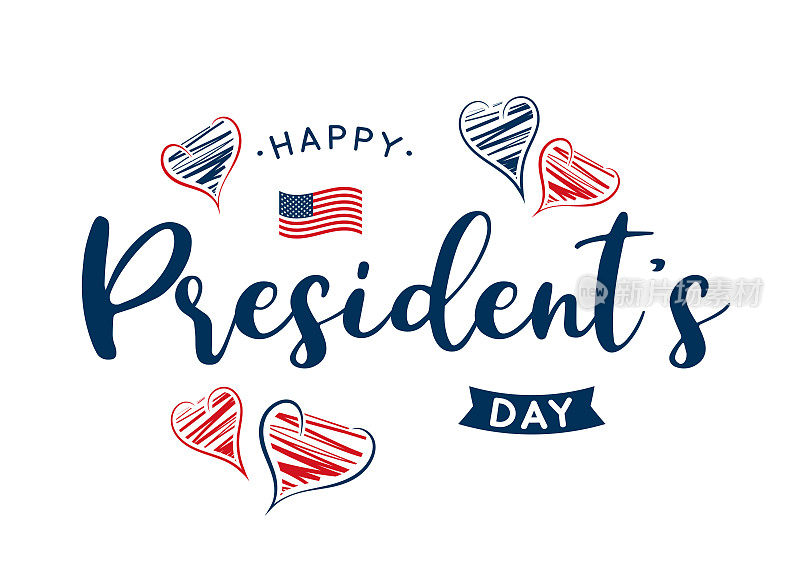 总统日快乐海报，背景是美国国旗。向量