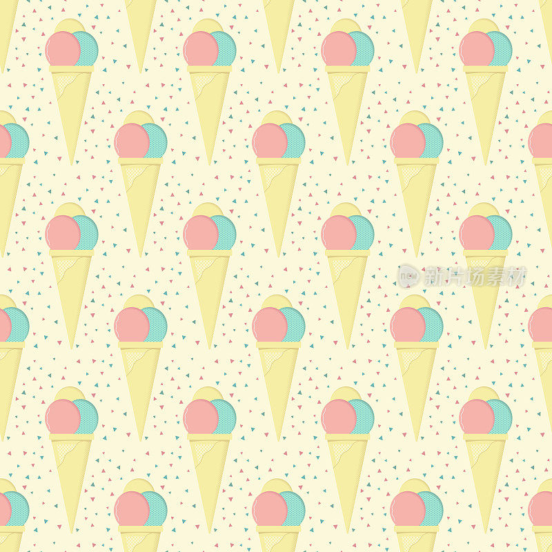三色冰淇淋对照图案开心果，草莓和柠檬冰糕的颜色