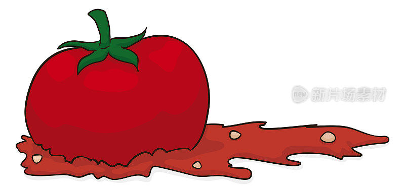 破碎的番茄在地板上的白色背景，矢量插图
