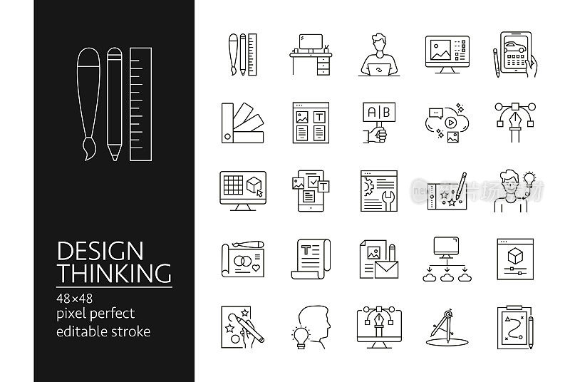 设计思维线图标集。